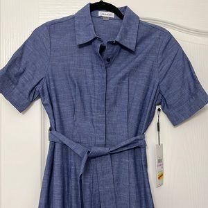 Calvin Klein Collared Chambray Tiered MIDI Dress size: 6P